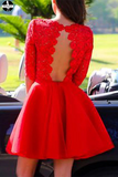 Red A-line Bateau Short Mini Chiffon Homecoming Dress, Short Prom Dresses HZ0509