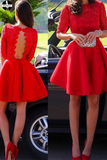 Red A-line Bateau Short Mini Chiffon Homecoming Dress, Short Prom Dresses HZ0509