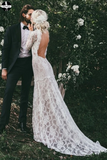 High Neck Lace Appliques Long Sleeve Mermaid Beach Wedding Dresses, Bridal Dresses HZ0509