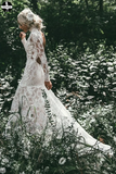 High Neck Lace Appliques Long Sleeve Mermaid Beach Wedding Dresses, Bridal Dresses HZ0509