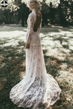 High Neck Lace Appliques Long Sleeve Mermaid Beach Wedding Dresses, Bridal Dresses HZ0509