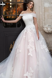 A-line Off-the-shoulder Rustic Wedding Dress Applique Wedding Gown HZ0509