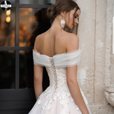 A-line Off-the-shoulder Rustic Wedding Dress Applique Wedding Gown HZ0509