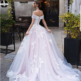 A-line Off-the-shoulder Rustic Wedding Dress Applique Wedding Gown HZ0509