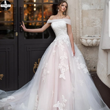 A-line Off-the-shoulder Rustic Wedding Dress Applique Wedding Gown HZ0509