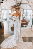 Chic Mermaid Boho Lace Court Train Rustic Wedding Dress HZ0509