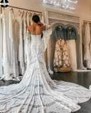Chic Mermaid Boho Lace Court Train Rustic Wedding Dress HZ0509