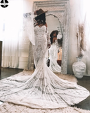 Chic Mermaid Boho Lace Court Train Rustic Wedding Dress HZ0509