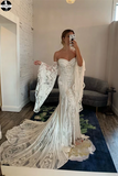 Chic Mermaid Boho Lace Court Train Rustic Wedding Dress HZ0509