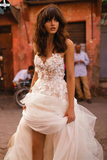 A-line Spaghetti Straps Applique Gorgeous Wedding Dress Sweep/Brush Train Modest Bride Gowns HZ0509