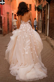 A-line Spaghetti Straps Applique Gorgeous Wedding Dress Sweep/Brush Train Modest Bride Gowns HZ0509