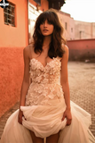 A-line Spaghetti Straps Applique Gorgeous Wedding Dress Sweep/Brush Train Modest Bride Gowns HZ0509