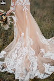Boho Wedding Dress With Nude Underlay Tulle Lace Applique Wedding Dress Bridal Gown HZ0509
