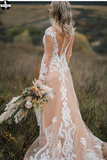 Boho Wedding Dress With Nude Underlay Tulle Lace Applique Wedding Dress Bridal Gown HZ0509