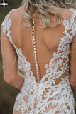 Boho Wedding Dress With Nude Underlay Tulle Lace Applique Wedding Dress Bridal Gown HZ0509