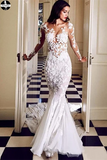 Trumpet/Mermaid Long Sleeve Lace Rustic Wedding Dresses With Applique HZ0509