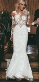 Trumpet/Mermaid Long Sleeve Lace Rustic Wedding Dresses With Applique HZ0509