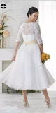 Chic Tea Length Wedding Dresses A-line Half Sleeve V neck Lace Wedding Dress HZ0509