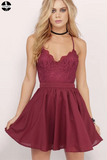 Burgundy Homecoming Dress Spaghetti Straps A-line Lace Short Prom Dress Party Dress HZ0509