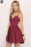 Burgundy Homecoming Dress Spaghetti Straps A-line Lace Short Prom Dress Party Dress HZ0509