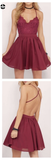 Burgundy Homecoming Dress Spaghetti Straps A-line Lace Short Prom Dress Party Dress HZ0509