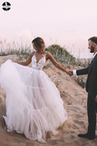 Unique Appliqued A-line Tulle Wedding Dresses With Chapel Train HZ0509