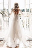 Long Sleeves See Through Cheap Wedding Dresses, Sexy Backless A-line Bridal Dresses HZ0509