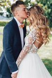 Long Sleeves See Through Cheap Wedding Dresses, Sexy Backless A-line Bridal Dresses HZ0509