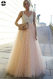Sparkly Prom Dresses A-line Straps Beading Long Beautiful Prom Dress Sexy Evening Dress HZ0509