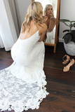 Graceful Lace Spaghetti Straps Neckline Sheath Wedding Dress HZ0509