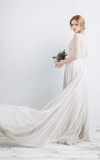 Long Sleeve V Neck Illusion Tulle Weddig Dress With Beading HZ0509