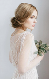 Long Sleeve V Neck Illusion Tulle Weddig Dress With Beading HZ0509