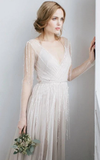 Long Sleeve V Neck Illusion Tulle Weddig Dress With Beading HZ0509