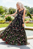 Exquisite V neck Lace Prom Dresses Long Floral Formal Gowns HZ0509