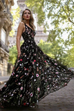 Exquisite V neck Lace Prom Dresses Long Floral Formal Gowns HZ0509