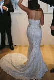 Mermaid Lace Sweetheart Sleeveless Sweep Train Split Wedding Dress HZ0509