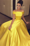 Simple Prom Dresses Yellow A line Off the shoulder Cheap Long Prom Dresses, Evening Dress HZ0509