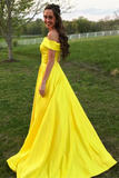 Simple Prom Dresses Yellow A line Off the shoulder Cheap Long Prom Dresses, Evening Dress HZ0509