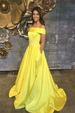 Simple Prom Dresses Yellow A line Off the shoulder Cheap Long Prom Dresses, Evening Dress HZ0509