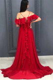 A Line Red Chiffon Prom Dresses Long Sexy Split Evening Party Gowns For Women HZ0509
