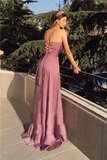 A Line Cross Back Prom Dresses Long Sexy V-neck Split Evening Party Gowns For Women HZ0509