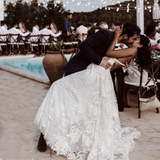 Sexy Beach Ivory Lace Wedding Dresses With Slit Backless Boho Bridal Dresses HZ0509