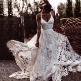 Sexy Beach Ivory Lace Wedding Dresses With Slit Backless Boho Bridal Dresses HZ0509