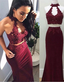 Two Pieces Burgundy Fitted Evening Long Dresses, Beautiful Evening Dress HZ0509