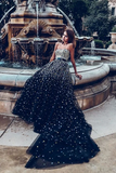 A line Black Sweetheart Beaded Long Prom Dresses Tulle Evening Dress HZ0509
