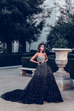 A line Black Sweetheart Beaded Long Prom Dresses Tulle Evening Dress HZ0509