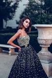A line Black Sweetheart Beaded Long Prom Dresses Tulle Evening Dress HZ0509