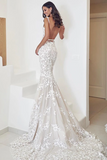 Spaghetti Straps Mermaid Wedding Dresses Lace Appliqued Gowns HZ0509