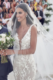 Spaghetti Straps Mermaid Wedding Dresses Lace Appliqued Gowns HZ0509