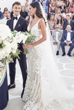 Spaghetti Straps Mermaid Wedding Dresses Lace Appliqued Gowns HZ0509